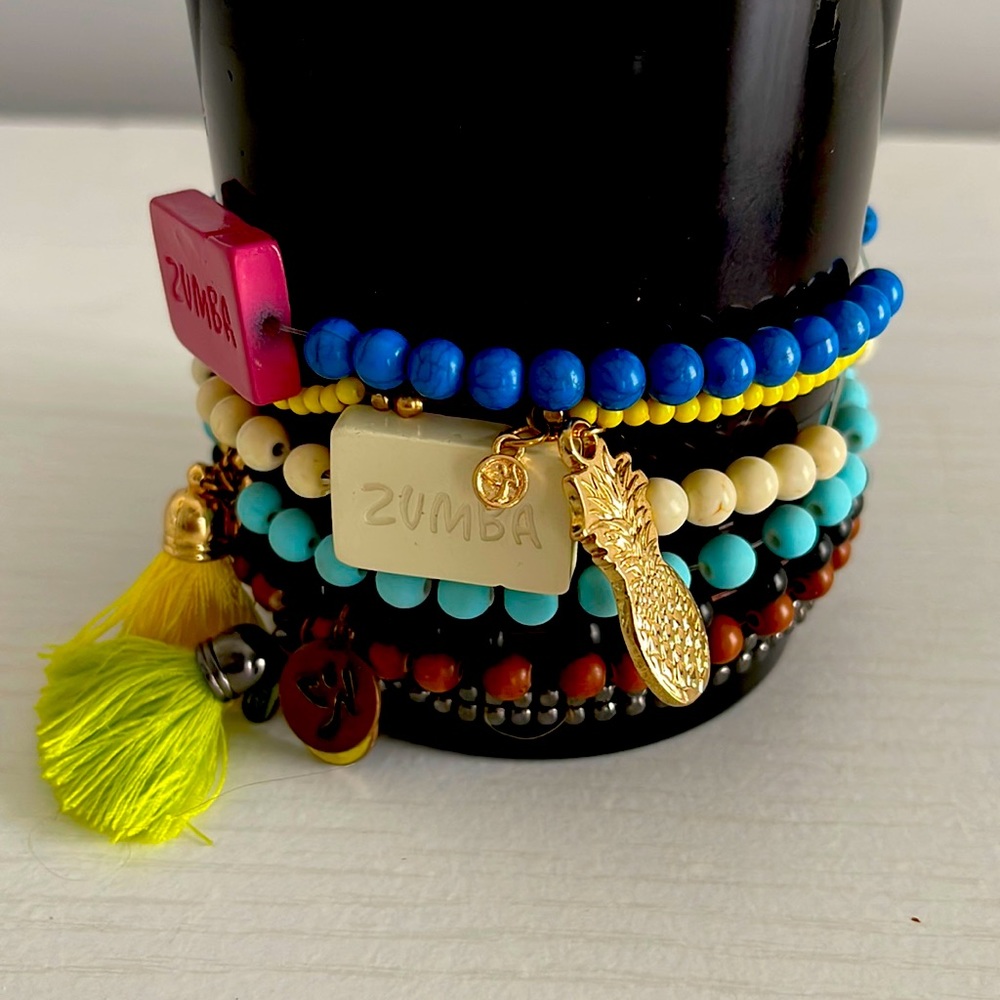 A set of 7 unique Zumba Fitness collection bracelets